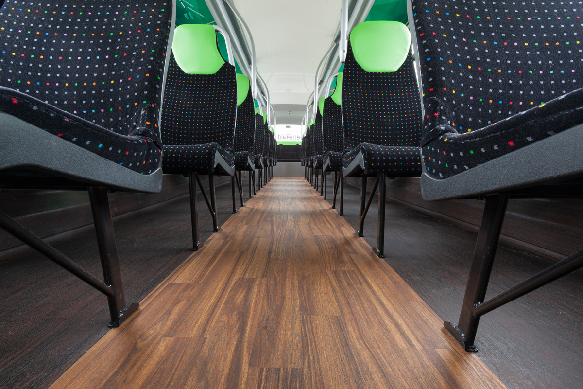 Altro Transflor Wood in contrasting colours on one of the vehicles of the Nottingham City Buses fleet