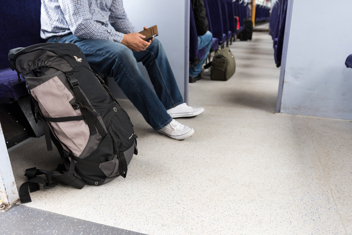 Altro Transflor Met in custom colours installed on a Chrysalis Rail commuter train