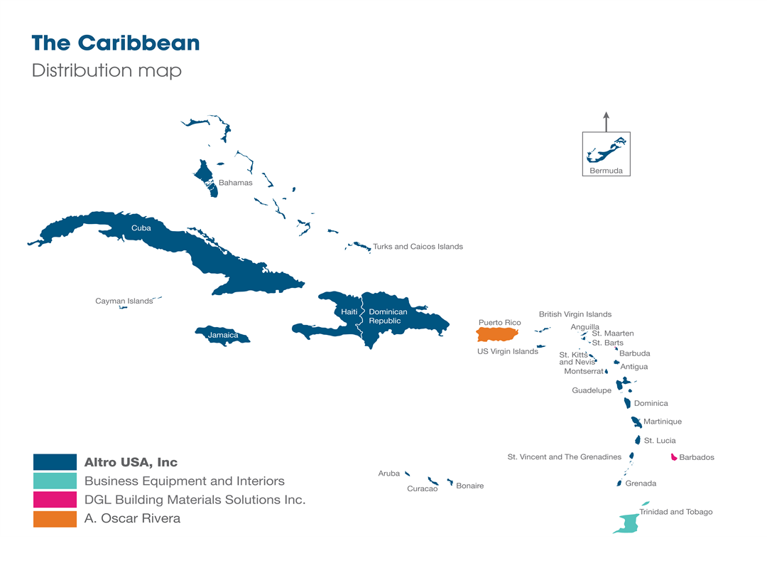 The Caribbean distributors map
