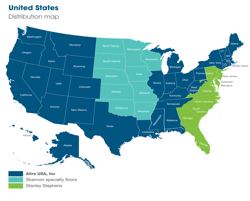 USA flooring distributors map
