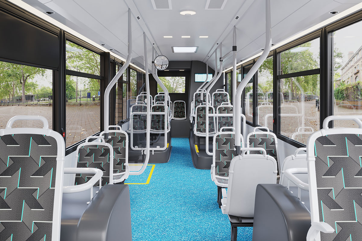 Heavy duty commuter bus with Altro Transflor safety flooring.